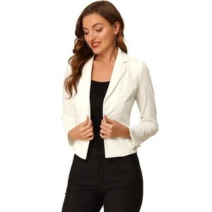 NWT Allegra K Ivory Velvet Crop Blazer 1 Button Lapel Jacket XS